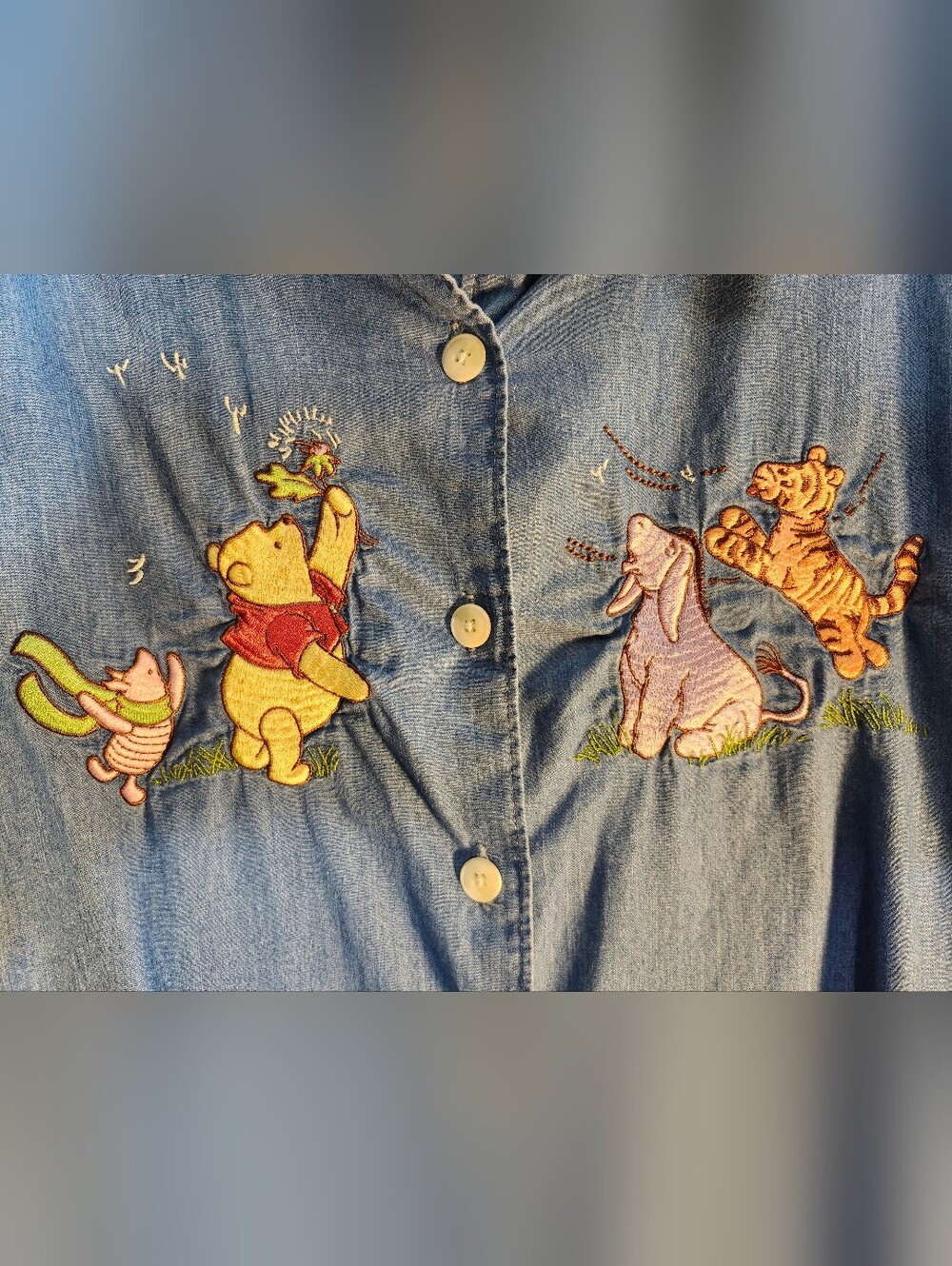 Disney Winnie the Pooh Denim Button-Up Shirt - Blue Vintage - Picture 3 of 9